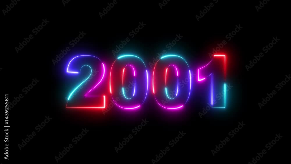 2001 neon line text. Abstract 2001 neon text animation ,Four color neon Glowing neon number text background 4k video animated .Happy new year 2001 greetings new year concept 2001 neon line text. Abstract 2001 neon text animation ,Four color neon Glowing neon number text background 4k video animated .Happy new year 2001 greetings new year concept