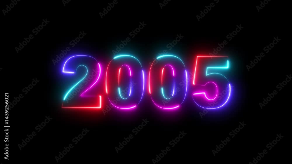 2005 neon line text. Abstract 2005 neon text animation ,Four color neon Glowing neon number text background 4k video animated .Happy new year 2005 greetings new year concept 2005 neon line text. Abstract 2005 neon text animation ,Four color neon Glowing neon number text background 4k video animated .Happy new year 2005 greetings new year concept