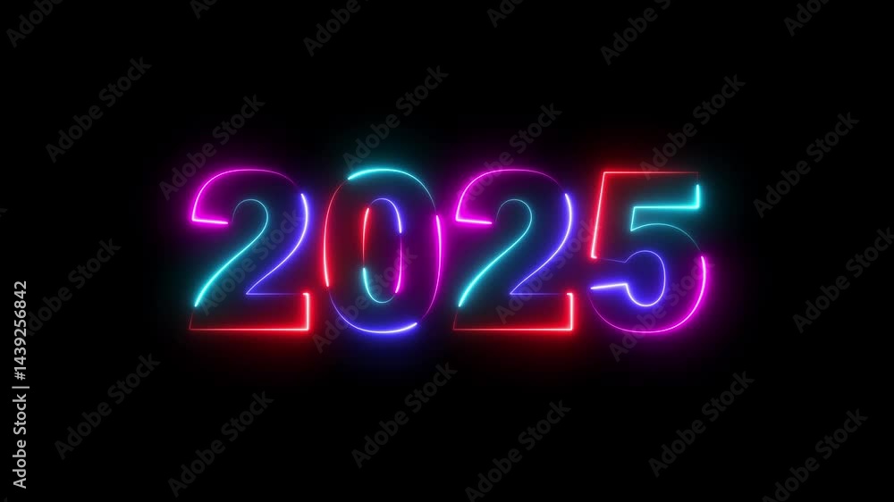 2025 neon line text. Abstract 2025 neon text animation, Glowing neon number text background. Four color Glowing neon line number text background 4k video animation, happy new year 2025 animated 2025 neon line text. Abstract 2025 neon text animation, Glowing neon number text background. Four color Glowing neon line number text background 4k video animation, happy new year 2025 animated