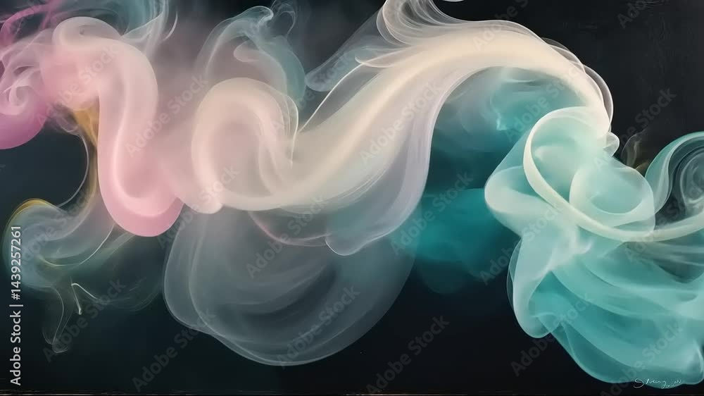 Abstract Fluid Art with Pastel and Teal Swirls on Dark Background Abstract Fluid Art with Pastel and Teal Swirls on Dark Background