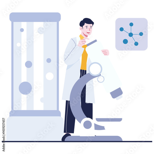 A male scientist observing a large microscope while preparing for microscopic research analysis.