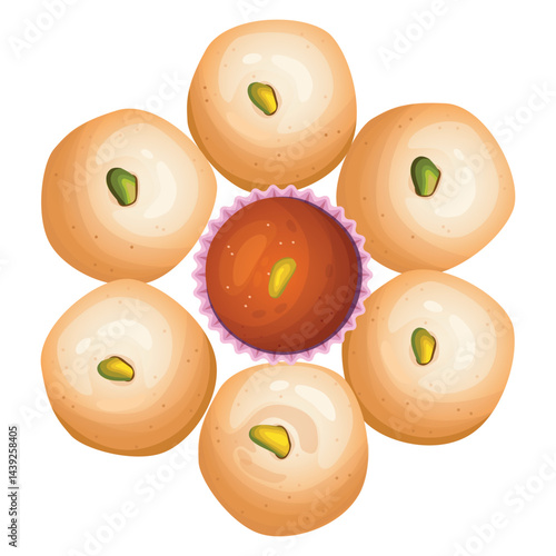 Peda Indian Sweets or Mithai Food. Vector illustration