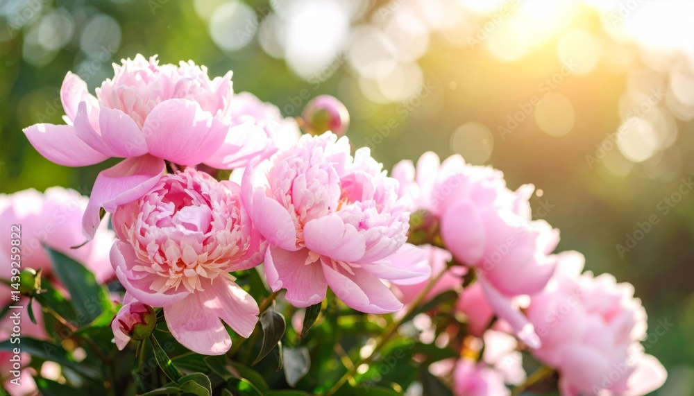 Beautiful Pink Peonies Blooming in Sunny Garden Perfect Spring or Summer Flowers Beautiful Pink Peonies Blooming in Sunny Garden Perfect Spring or Summer Flowers