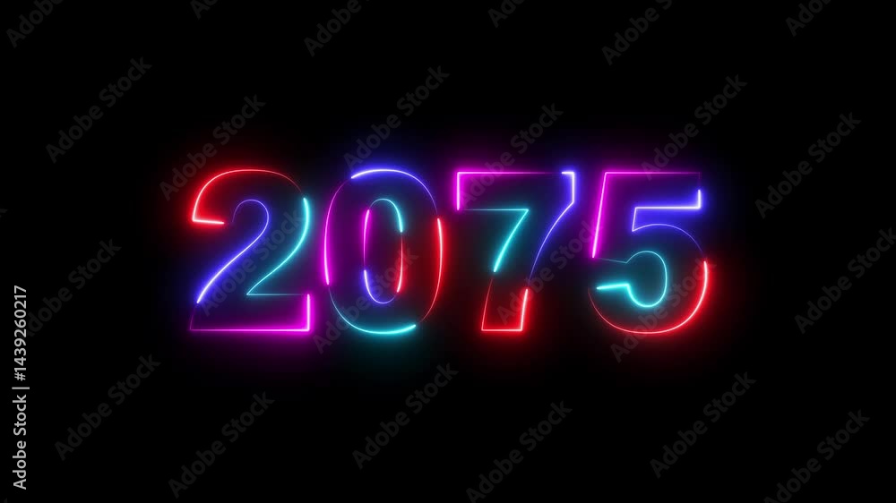 2075 neon line text. Abstract 2075 neon text animation ,Four neon color Glowing neon number text background 4k video animation Happy new year concept neon line text looping animation. 2075 neon line text. Abstract 2075 neon text animation ,Four neon color Glowing neon number text background 4k video animation Happy new year concept neon line text looping animation.