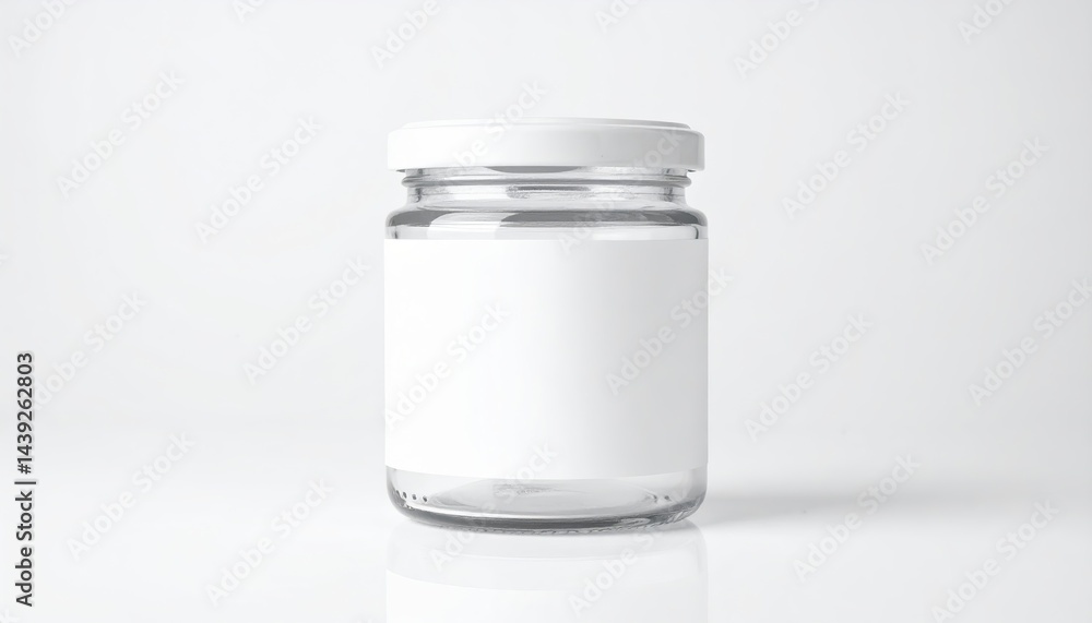 Empty Glass Jar with White Label Mockup Perfect for Product Packaging Design Empty Glass Jar with White Label Mockup Perfect for Product Packaging Design