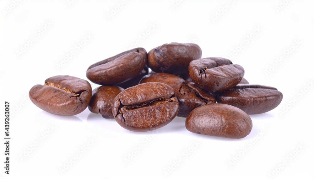 Roasted Coffee Beans Close Up Studio ShotPile of Brown Coffee Beans Isolated on White Background Roasted Coffee Beans Close Up Studio ShotPile of Brown Coffee Beans Isolated on White Background