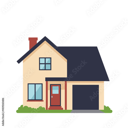 Charming Family House with Lush Garden and Bright Sunny Surroundings.A picturesque cozy house with a lush garden, situated against a clear, sunny sky, promoting tranquility and homeliness.