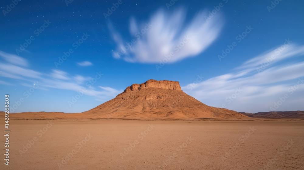 Majestic desert landscape with prominent rock formation under clear blue sky Majestic desert landscape with prominent rock formation under clear blue sky