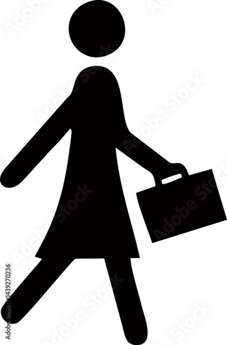Businesswoman walking with briefcase, simple icon.