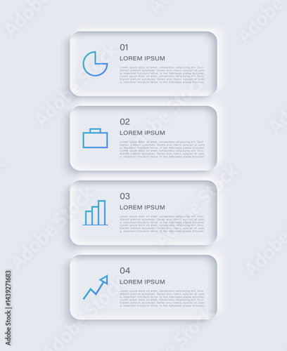 Vertical infographic template in neumorphism style. Business strategy with 4 steps or options