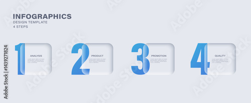 Glass morphism vector infographic template with four steps or options. Minimalistic infographic template with numbers