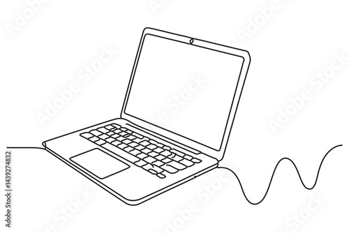 Continuous line drawing of laptop computer outline Vector illustration
