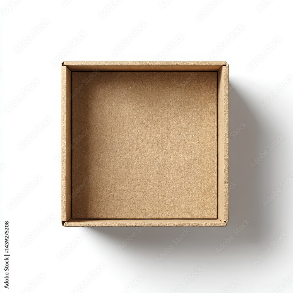Fototapeta premium Open brown cardboard box, top view isolated on white background