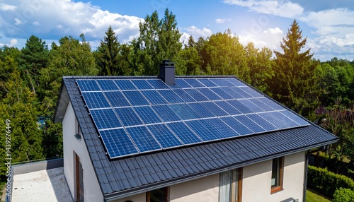 Wallpaper Mural Modern house rooftop covered with solar panels under a clear blue sky Torontodigital.ca