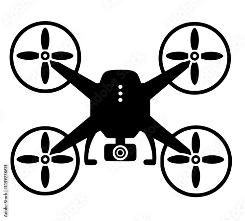Drone Icon Silhouette Flying Above White Background  