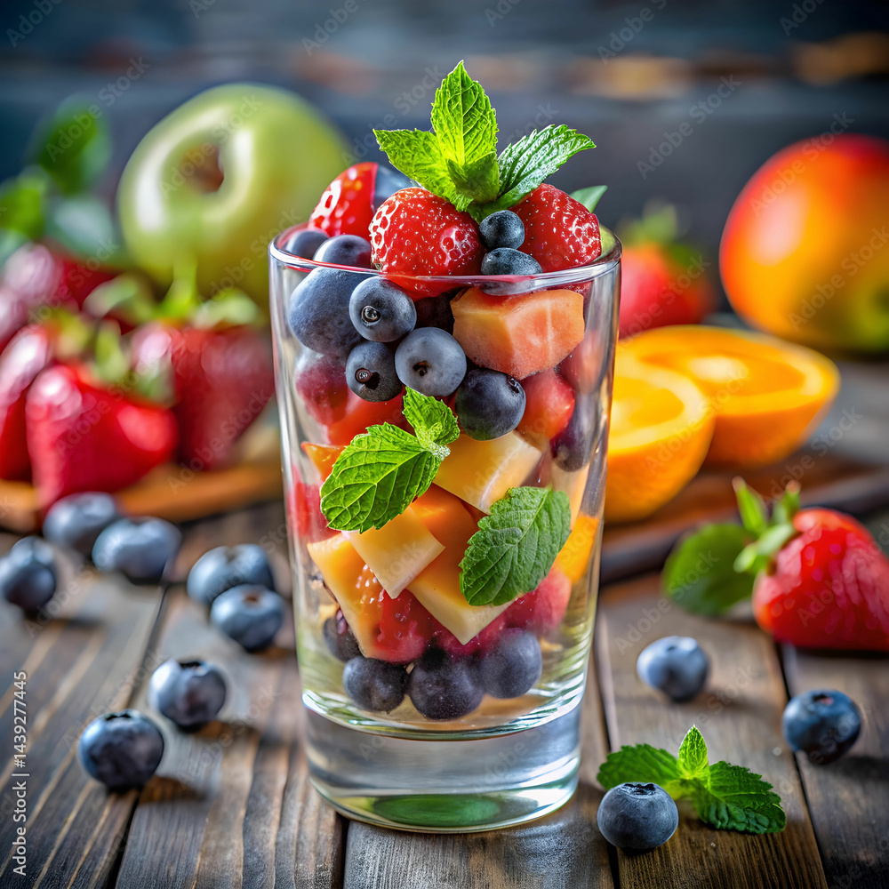 close up of fruits in glass on table close up of fruits in glass on table