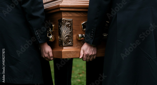 Pallbearers Carrying a Mahogany Casket at a Funeral Service