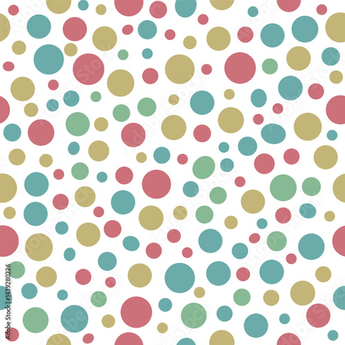 playful colorful polka dot seamless pattern design with multicolor circles in random sizes on white background ideal for wrapping paper and fabric prints