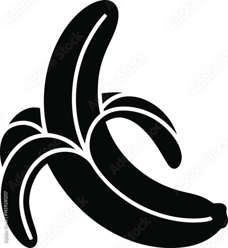 Black and white banana icon isolated fresh tropical fruit detailed vector design graphic ingredient healthy eating simple illustration food