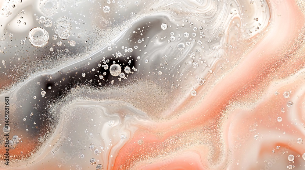 Fototapeta premium Abstract fluid art, peach and grey swirls, background texture, design element