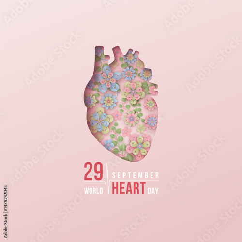 Heart day vector illustration with heart organ and flowers