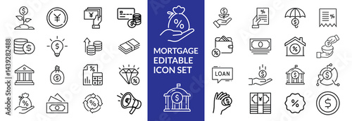 Loan and credit line icons. Editable stroke. For website marketing design, logo, app, template, ui, etc. Vector illustration.