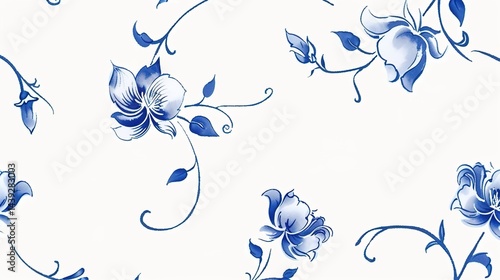 This image showcases a classic blue - and - white porcelain - inspired border. Delicate blue floral motifs wind gracefully on a white background, exuding an elegant charm.