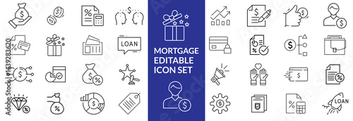 Loan and credit line icons. Editable stroke. For website marketing design, logo, app, template, ui, etc. Vector illustration.