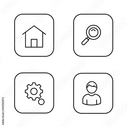 Simple Line Icons Home, Search, Settings, User Profile