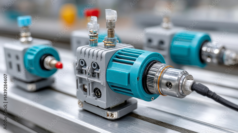 Smart sensors installed on factory machines in IoT network, showcasing advanced automation and precision engineering for industrial applications Smart sensors installed on factory machines in IoT network, showcasing advanced automation and precision engineering for industrial applications