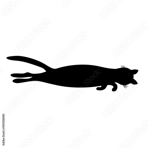 Cartoon black silhouette of a sleeping black cat isolated on a white background.Vector illustration of a funny pet.