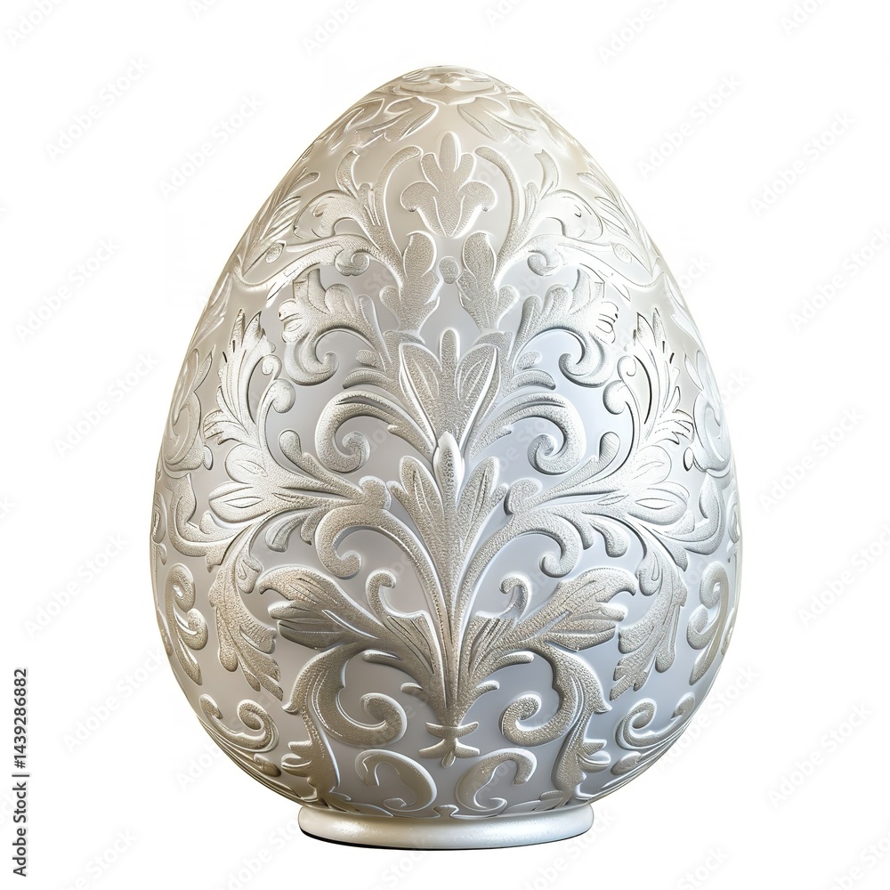 Chic Easter egg with a pearl finish and delicate design on a white background Chic Easter egg with a pearl finish and delicate design on a white background