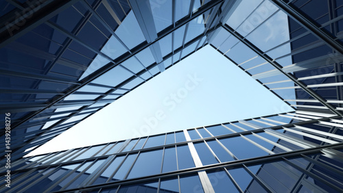 Fototapeta Naklejka Na Ścianę i Meble -  3d rendering of modern architecture, Skyscraper corporate office building with glass window.