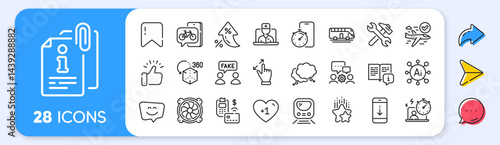 Fake information, Computer fan and Touchscreen gesture line icons. Interest rate, AI generate, Inflation icons. Pack of Ranking stars, Metro, Manual icon. Vector