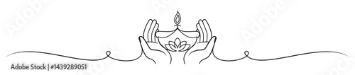festive diwali hand and lantern line vector