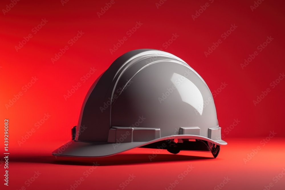Close-up view of a safety helmet against a vibrant red backdrop. Close-up view of a safety helmet against a vibrant red backdrop.