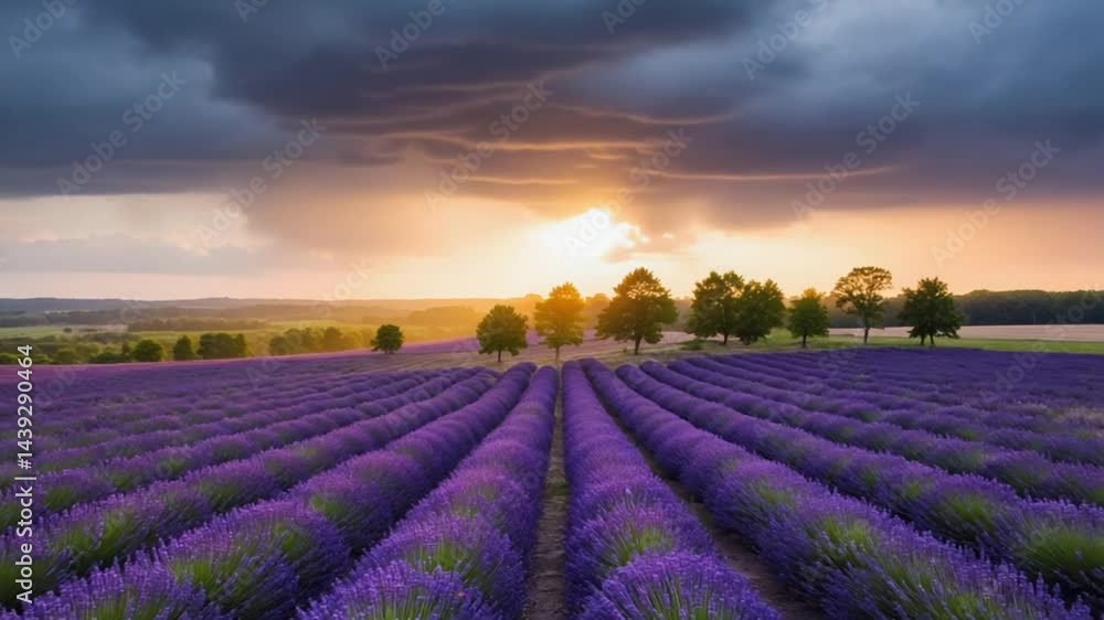 Lavender Field at Sunset with Dramatic Sky Beautiful Landscape Lavender Field at Sunset with Dramatic Sky Beautiful Landscape