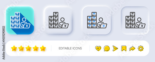 Inventory line icon. Neumorphic, Flat shadow, 3d buttons. Warehouse manager sign. Wholesale operator symbol. Line inventory icon. Social media icons. Vector
