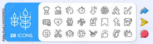 Chef hat, Customer survey, Fast delivery line icons. Interest rate, AI generate, Inflation icons. Approved application, Scissors cutting ribbon, Artificial intelligence icons. Vector