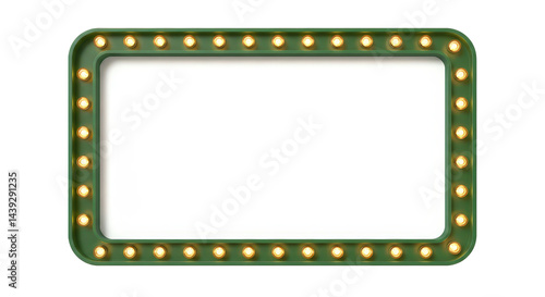 Green Border Frame With Illuminated Lights On A White Background