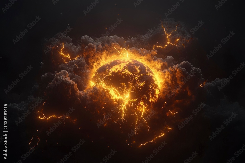 Fiery planet in stormy clouds Fiery planet in stormy clouds