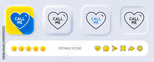 Call me line icon. Neumorphic, Flat shadow, 3d buttons. Sweet heart sign. Valentine day love symbol. Line call me icon. Social media icons. Vector