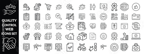 Quality control set of web icons in line style. quality check computing icons for web and mobile app. containing inspection, evaluation, production, quality assurance, certificate, testing and more