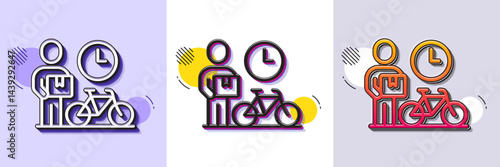 Bike courier line icon. Halftone dotted pattern. Gradient icon with grain shadow. Delivery bicycle sign. Fast city transport symbol. Line bike courier icon. Various designs. Vector