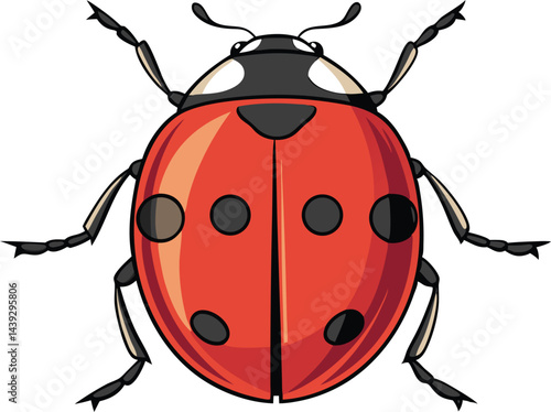 Photorealistic ladybug with glossy shell and detailed legs on white background in hyper detailed vector art style