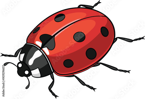 Photorealistic ladybug with glossy shell and detailed legs on white background in hyper detailed vector art style