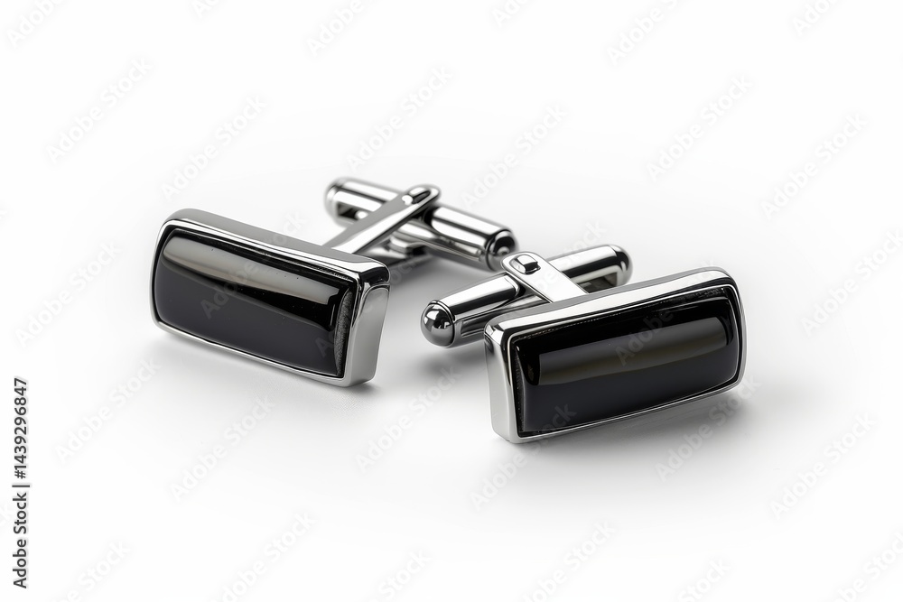 Contemporary Elegance: Rectangular Cufflinks Isolated On White Background. Contemporary Elegance: Rectangular Cufflinks Isolated On White Background.