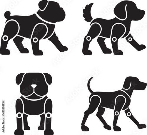 set of robot dog black silhouette icon design vector art illustration.