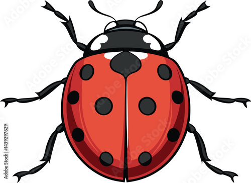 Photorealistic ladybug with glossy shell and detailed legs on white background in hyper detailed vector art style