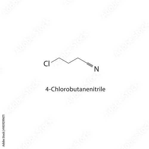 4-Chlorobutanenitrile skeletal structure. Chlorinated Nitrile compound schematic illustration. Simple diagram, chemical formula.